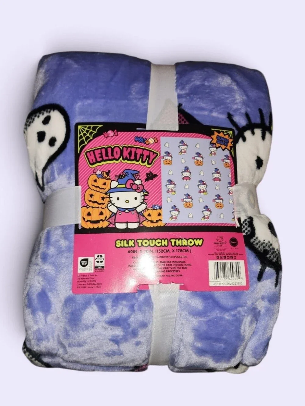 Hello Kitty Halloween Blanket / Throw Witch Pumpkin Collectible 60x70 -NEW